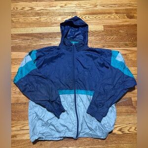 Men's Blue and Gray Hooded Jacket
